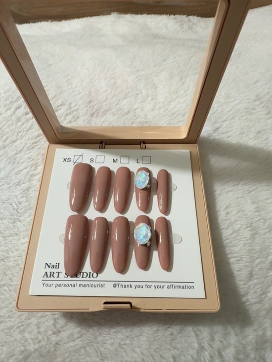 None Other - Neutral Nude Press-On Nails with Iridescent Gems - 10pcs - Size XS